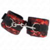 KINK - SUJECIONES CORTAS DE TERCIOPELO Y ENCAJE PARA MUÑECAS Y ATADURAS DE NYLON ROJO/NEGRO 23 X 6,5 CM