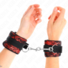 KINK - SUJECIONES CORTAS DE TERCIOPELO Y ENCAJE PARA MUÑECAS Y ATADURAS DE NYLON ROJO/NEGRO 23 X 6,5 CM