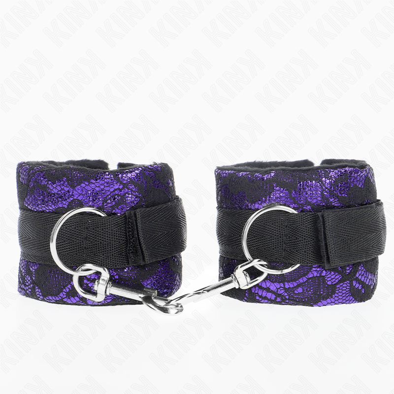 KINK - SUJECIONES CORTAS DE TERCIOPELO Y ENCAJE PARA MUÑECAS Y ATADURAS DE NYLON MORADO/NEGRO 23 X 6,5 CM