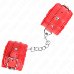KINK - SUJETADORES DE MUÑECA PREMIUM FORRADOS DE PIEL ROJOS CON CINTURÓN ROJO AJUSTABLE DE 17-29 CM X 6 CM