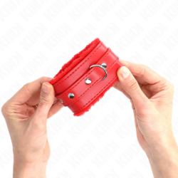 KINK - SUJETADORES DE MUÑECA PREMIUM FORRADOS DE PIEL ROJOS CON CINTURÓN ROJO AJUSTABLE DE 17-29 CM X 6 CM