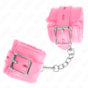 KINK - SUJETADORES DE MUÑECA FORRADOS DE PIEL CON AGUJEROS CUADRADOS ROSA Y CINTURÓN ROSA AJUSTABLE 17-29 CM X 6 CM