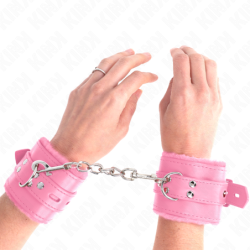 KINK - SUJETADORES DE MUÑECA FORRADOS DE PIEL CON AGUJEROS CUADRADOS ROSA Y CINTURÓN ROSA AJUSTABLE 17-29 CM X 6 CM