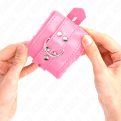 KINK - SUJETADORES DE MUÑECA FORRADOS DE PIEL CON AGUJEROS CUADRADOS ROSA Y CINTURÓN ROSA AJUSTABLE 17-29 CM X 6 CM