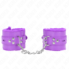 KINK - SUJETADORES DE MUÑECA FORRADOS DE PIEL CON AGUJEROS CUADRADOS, COLOR MORADO, CINTURÓN AJUSTABLE DE 17-29 CM X 6 CM
