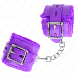 KINK - SUJETADORES DE MUÑECA FORRADOS DE PIEL CON AGUJEROS CUADRADOS, COLOR MORADO, CINTURÓN AJUSTABLE DE 17-29 CM X 6 CM