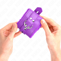KINK - SUJETADORES DE MUÑECA FORRADOS DE PIEL CON AGUJEROS CUADRADOS, COLOR MORADO, CINTURÓN AJUSTABLE DE 17-29 CM X 6 CM