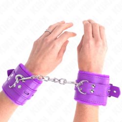 KINK - SUJETADORES DE MUÑECA FORRADOS DE PIEL CON AGUJEROS CUADRADOS, COLOR MORADO, CINTURÓN AJUSTABLE DE 17-29 CM X 6 CM