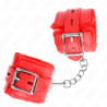 KINK - SUJETADORES DE MUÑECA FORRADOS DE PIEL CON AGUJEROS CUADRADOS ROJOS Y CINTURÓN ROJO AJUSTABLE 17-29 CM X 6 CM