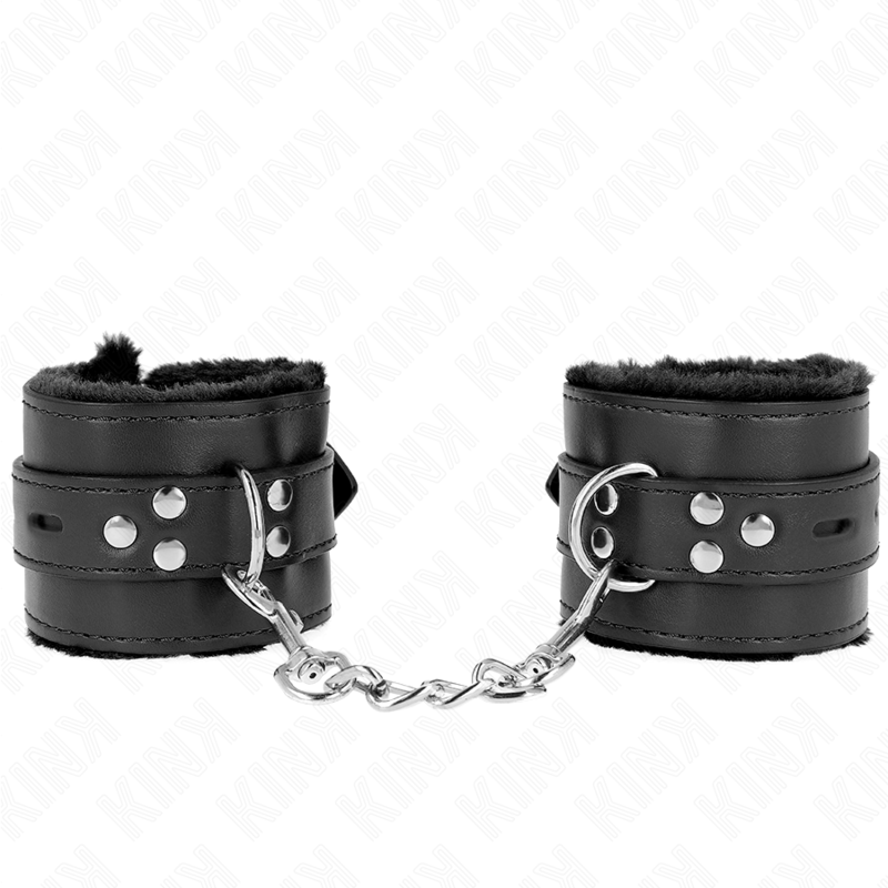 KINK - MUÑEQUERAS FORRADAS CON AGUJEROS CUADRADOS NEGRO Y CORREA NEGRO AJUSTABLE 17-29 CM X 6 CM