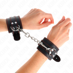 KINK - SUJECIONES DE MUÑECA NEGRAS CON FORRO ROJO AJUSTABLES 20-28 CM X 5,5 CM