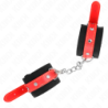 KINK - SUJECIONES DE MUÑECA DE NYLON NEGRO CON IMITACIÓN DE PIEL ROJA AJUSTABLE 19-24 CM X 5.5 CM