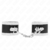KINK - SUJECIONES DE MUÑECA NEGRAS CON ENCAJE BLANCO DECORADO AJUSTABLES 20-23 CM X 5,5 CM