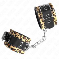 KINK - SUJECIÓN DE MUÑECA DE PIEL AUTÉNTICA CON ESTAMPADO DE LEOPARDO, AJUSTABLE DE 18 A 29 CM X 5,5 CM