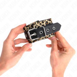 KINK - SUJECIÓN DE MUÑECA DE PIEL AUTÉNTICA CON ESTAMPADO DE LEOPARDO, AJUSTABLE DE 18 A 29 CM X 5,5 CM