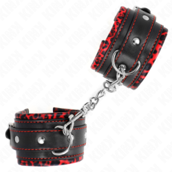 KINK - SUJETADORES DE MUÑECA FORRADOS DE PIEL ROJOS/NEGROS AJUSTABLES 17-29 CM X 6 CM
