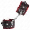 SUJETADORES DE MUÑECA KINK - FORRADOS DE PIEL ROJOS/NEGROS AJUSTABLES 17-29 CM X 6 CM