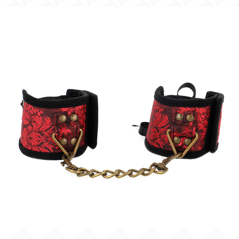 KINK - SUJECIONES DE MUÑECASCANDAL, DETALLES DE ENCAJE ROJO Y NEGRO, 24,5 CM X 6,5 CM