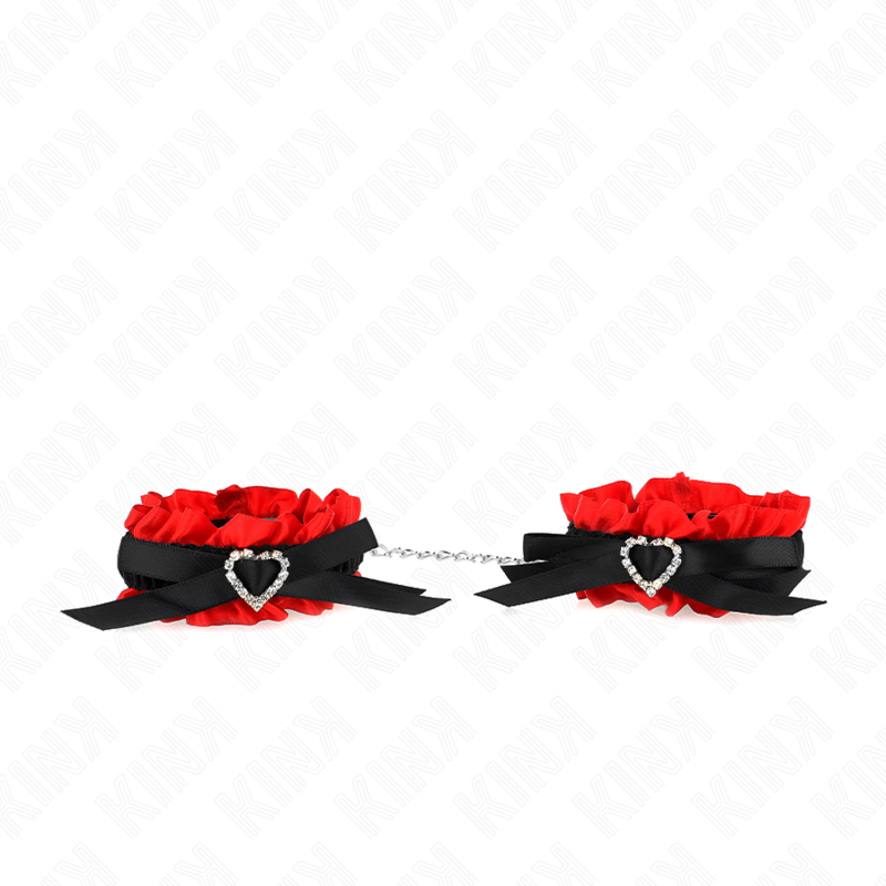 KINK - SUJETADORES DE MUÑECA ELÁSTICOS DE ENCAJE CON DETALLES DE CORAZÓN ROJO AJUSTABLES DE 22 A 35 CM