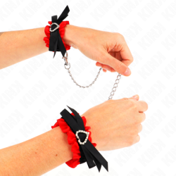 KINK - SUJETADORES DE MUÑECA ELÁSTICOS DE ENCAJE CON DETALLES DE CORAZÓN ROJO AJUSTABLES DE 22 A 35 CM