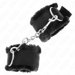 SUJETADORES DE MUÑECA KINK - FORRADOS DE PELO NEGRO AJUSTABLES 17-31 CM X 7 CM