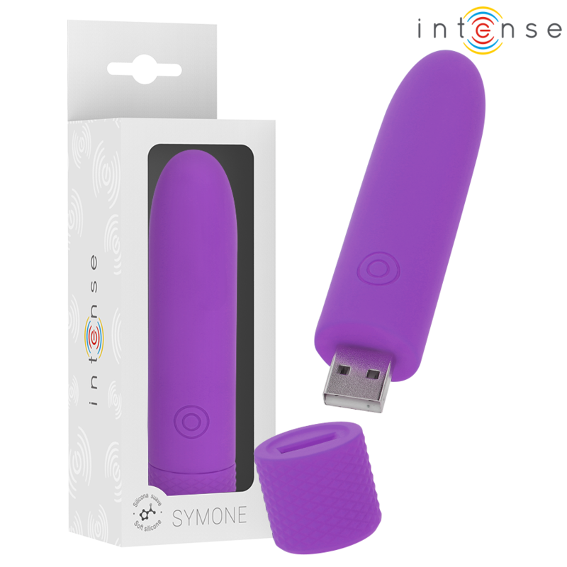 INTENSO - SYMONE VIBRADOR RECARGABLE POR USB, 8 VIBRACIONES, MORADO, 10 X 2,2 CM