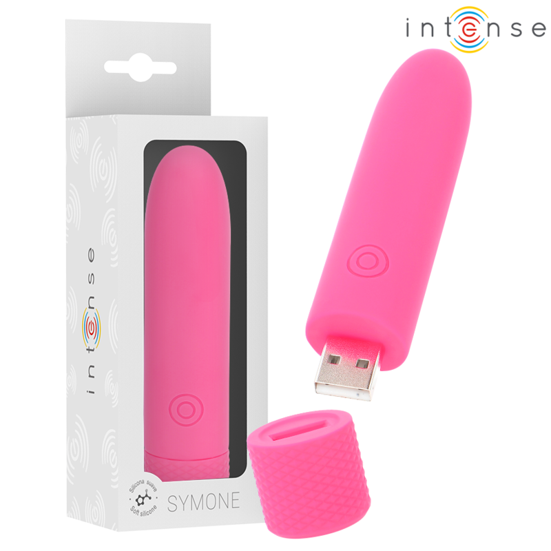 INTENSO - SYMONE VIBRADOR RECARGABLE POR USB, 8 VIBRACIONES, ROSA, 10 X 2,2 CM
