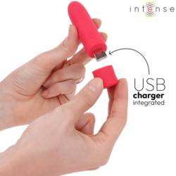 INTENSO - SYMONE VIBRADOR RECARGABLE POR USB, 8 VIBRACIONES, ROJO, 10 X 2,2 CM