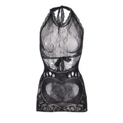 SUBBLIME - 952075 VESTIDO CORTO DE RED CON ESPALDA Y DETALLE DE CORAZÓN NEGRO TALLA ÚNICA