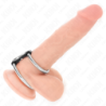 KINK - ANILLO DOBLE DE METAL PARA PENE DE 3,7 CM A 5 CM CONECTADO POR CORREA DE CUERO MODELO 2