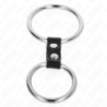 KINK - ANILLO DOBLE DE METAL PARA PENE DE 3,7 CM A 5 CM CONECTADO POR CORREA DE CUERO MODELO 2