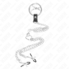 KINK - ANILLO PARA PENE DE METAL CROMADO TRIPLE DE 3 CM A 4,5 CM CON CADENA DE METAL DE 26 CM Y PINZAS PARA PEZONES