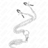 KINK - ANILLO PARA PENE DE METAL CROMADO TRIPLE DE 3 CM A 4,5 CM CON CADENA DE METAL DE 26 CM Y PINZAS PARA PEZONES