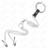 KINK - ANILLO PARA PENE DE METAL CROMADO TRIPLE DE 3 CM A 4,5 CM CON CADENA DE METAL DE 26 CM Y PINZAS PARA PEZONES