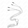 KINK - ANILLO PARA PENE DE METAL CROMADO TRIPLE DE 3,8 CM A 5 CM CON CADENA DE METAL DE 26 CM Y PINZAS PARA PEZONES MODELO 2