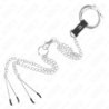 KINK - ANILLO PARA PENE DE METAL CROMADO TRIPLE DE 3,8 CM A 5 CM CON CADENA DE METAL DE 26 CM Y PINZAS PARA PEZONES MODELO 2