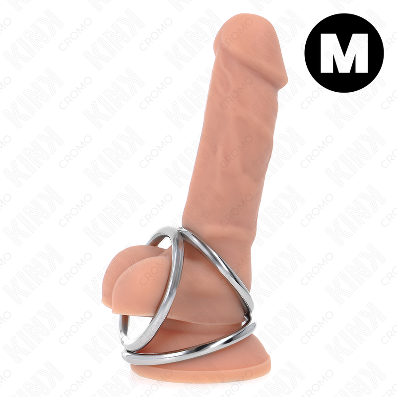 KINK - ANILLO PARA PENE DE METAL CROMADO TRIPLE DE 3,8 CM A 5 CM MODELO 2