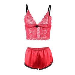 SUBBLIME - 953898 CAMISO DE SEDA Y ENCAJE + BRAGUITAS ROJO S/M