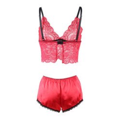 SUBBLIME - 953898 CAMISO DE SEDA Y ENCAJE + BRAGUITAS ROJO S/M