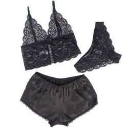 SUBBLIME - 953928 CAMISO DE SEDA Y ENCAJE + BRAGUITAS NEGRO L/XL