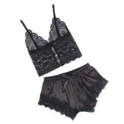SUBBLIME - 953942 CAMISO DE SEDA CASUAL + PANTALONES DE ENCAJE NEGRO L/XL