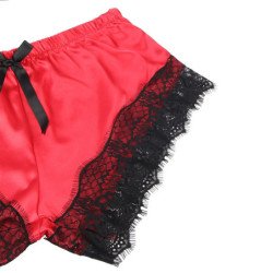 SUBBLIME - 953959 CAMISO DE SEDA CASUAL + PANTALONES DE ENCAJE NEGRO/ROJO TALLA S/M