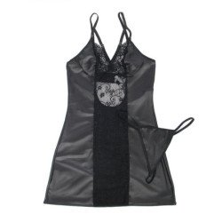 SUBBLIME - 954178 VESTIDO + TANGA DE CUERO NEGRO L/XL