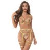 SUBBLIME - 954345 SUJETADOR + TANGA + LIGUERO DISEÑO FLORAL AMARILLO S/M