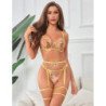SUBBLIME - 954345 SUJETADOR + TANGA + LIGUERO DISEÑO FLORAL AMARILLO S/M