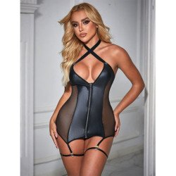 SUBBLIME - 954451 VESTIDO DE MALLA SEXY DE CUERO NEGRO L/XL