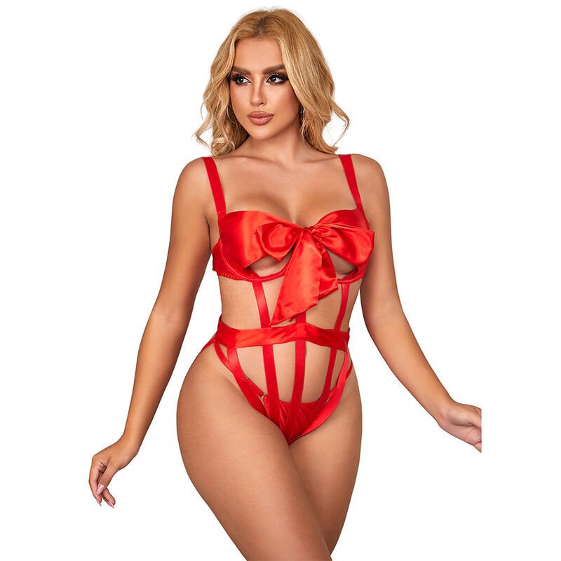 SUBBLIME - 954468 BODY SEXY CON TALÓN CALADO Y LAZO ROJO S/M