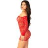 LEG AVENUE - MINIVESTIDO DE MALLA ROJO DE MANGA LARGA CON HOMBROS DESCUBIERTOS