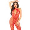 LEG AVENUE - BODYSTOCKING DE REJILLA CON ESTAMPADO DE FLORES ROJO TALLA ÚNICA