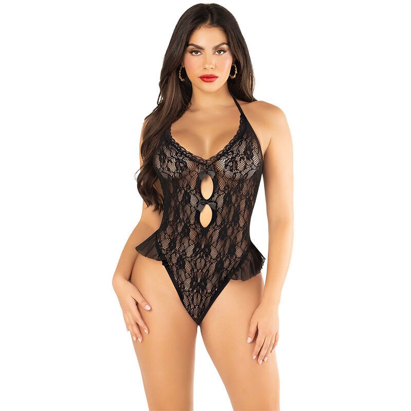 LEG AVENUE - BODY CON LAZO Y VOLANTES NEGRO TALLA ÚNICA